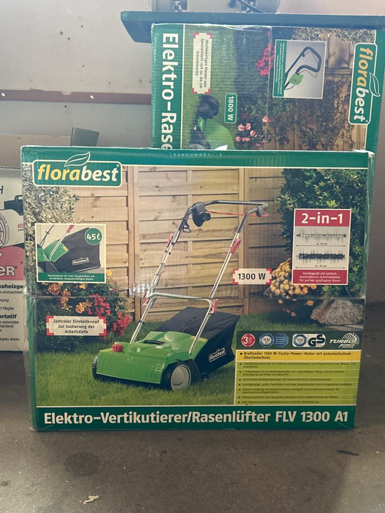 Florabest Elektro-verticuteermachine LV 1300 A1, Ophalen, Cirkelmaaier, Elektrische grasmaaier, Zo goed als nieuw