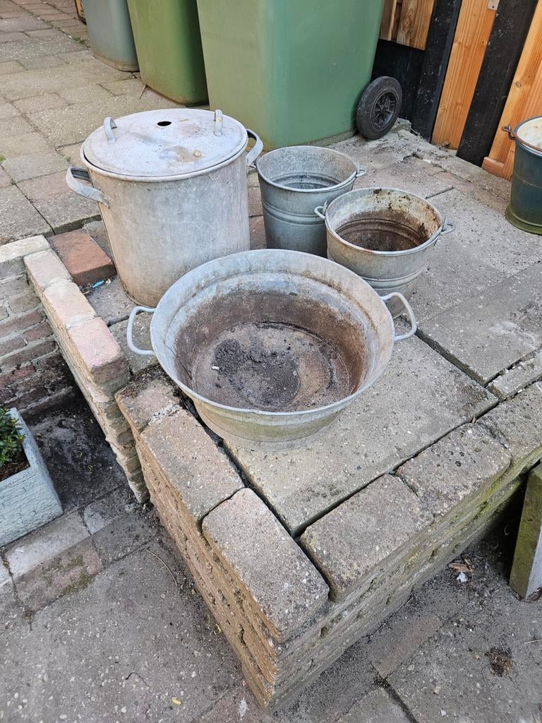 Teil en emmers (zink), Tuin en Terras, Bloembakken en Plantenbakken, Ophalen, Gebruikt, Minder dan 60 cm, Metaal