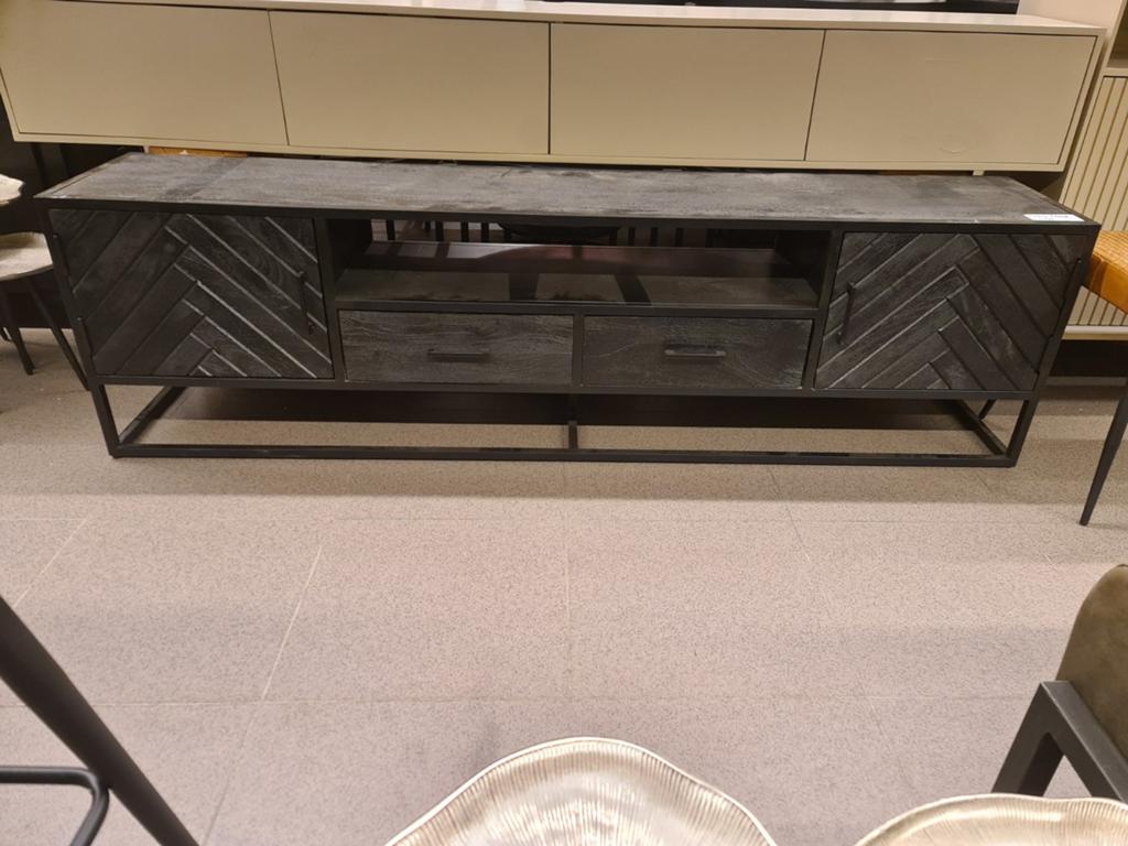Nieuw industrieel tv meubel Floor 200x55x40cm zwart visgraat, Ophalen, Hout, Zwart, .
