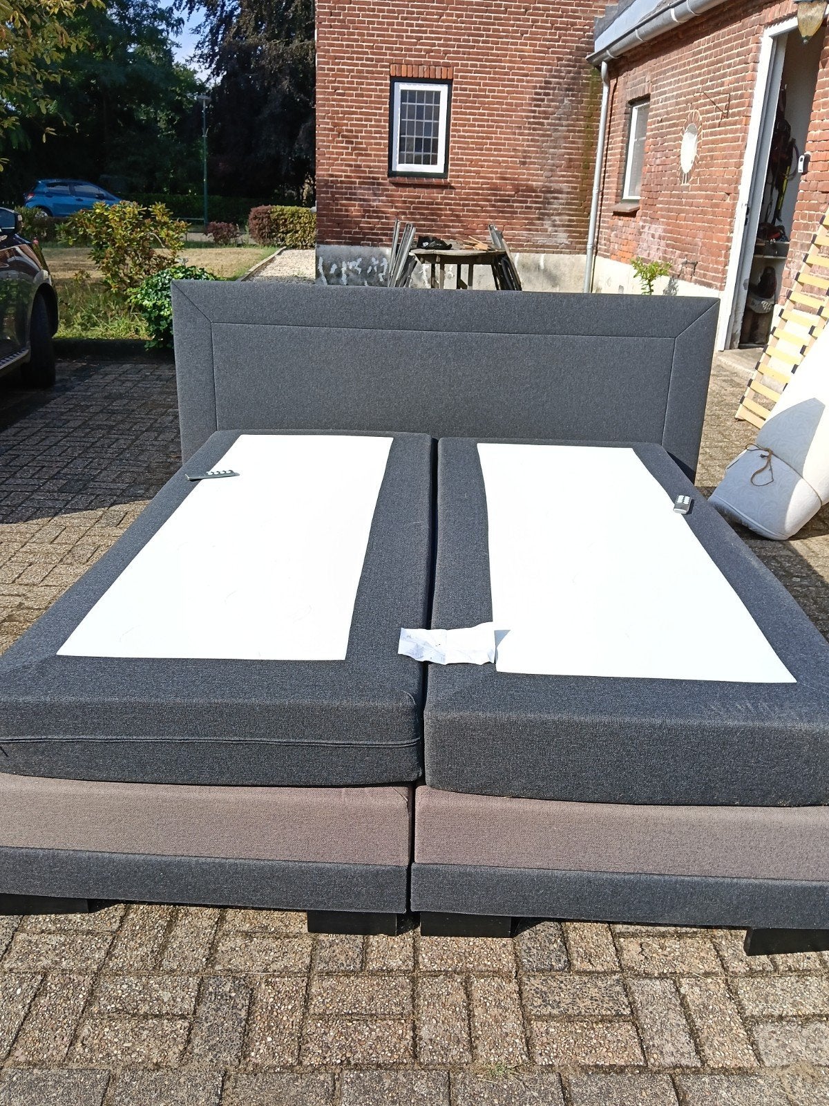 Gratis elektrisch verstelbare boxspring 180x210 cm - Grijs/B, 90 cm, 210 cm, Tweepersoons, Ophalen of Verzenden