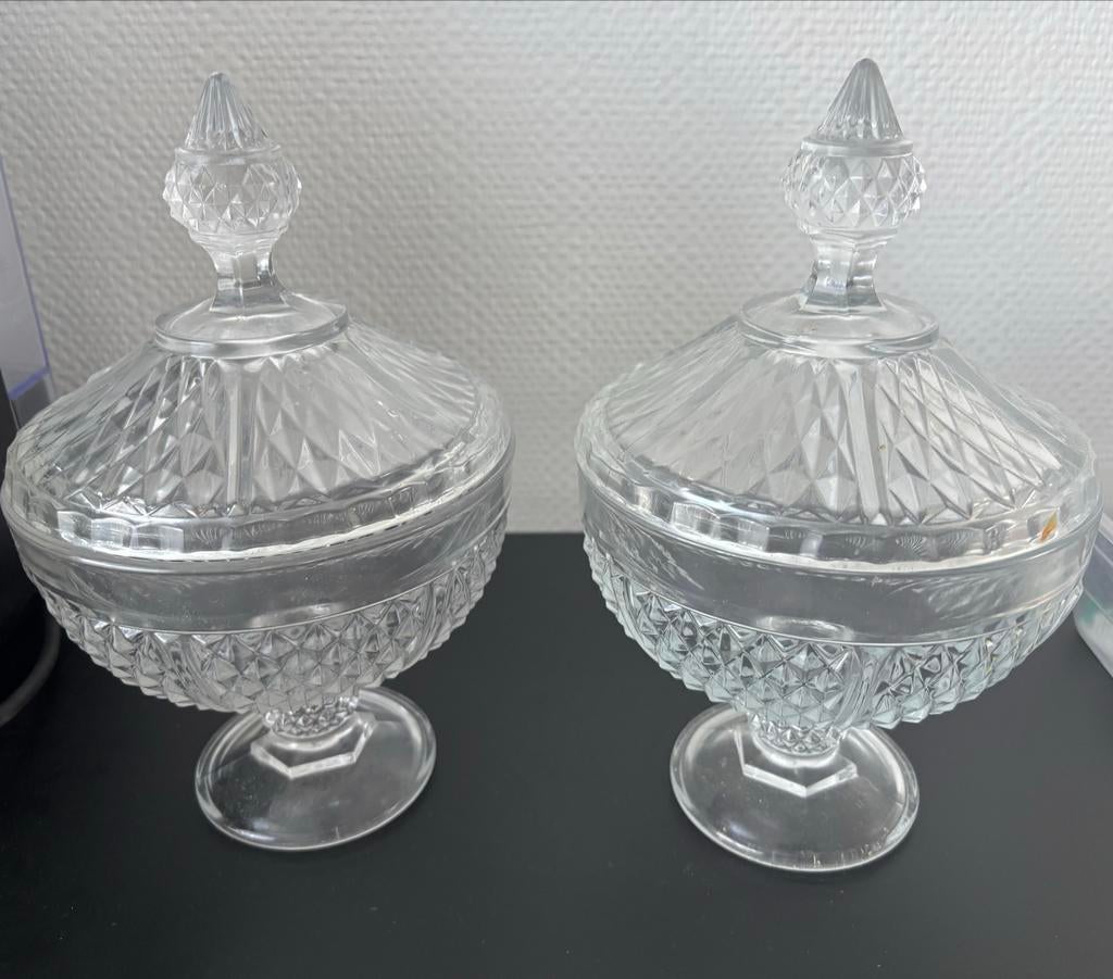 Set van 2 Vintage Kristallen Bonbonnières met Deksel, Huis en Inrichting, Woonaccessoires | Stolpen, Ophalen, Zo goed als nieuw