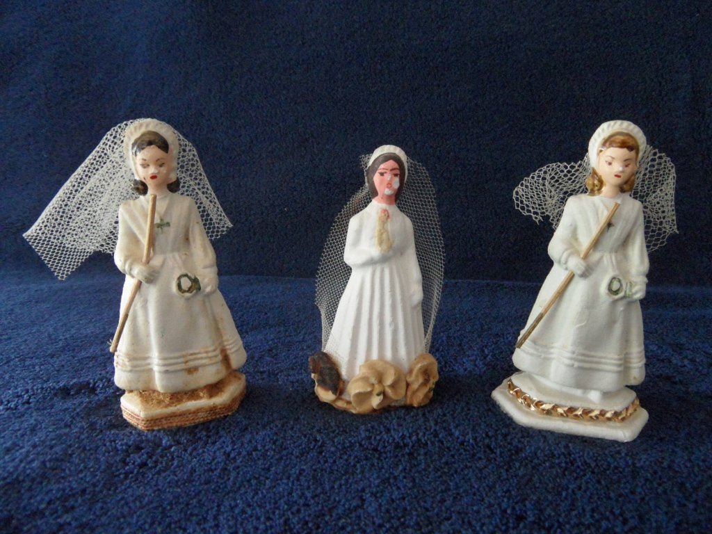 vintage taarttopper communicantje - bruidspaar, Ophalen of Verzenden