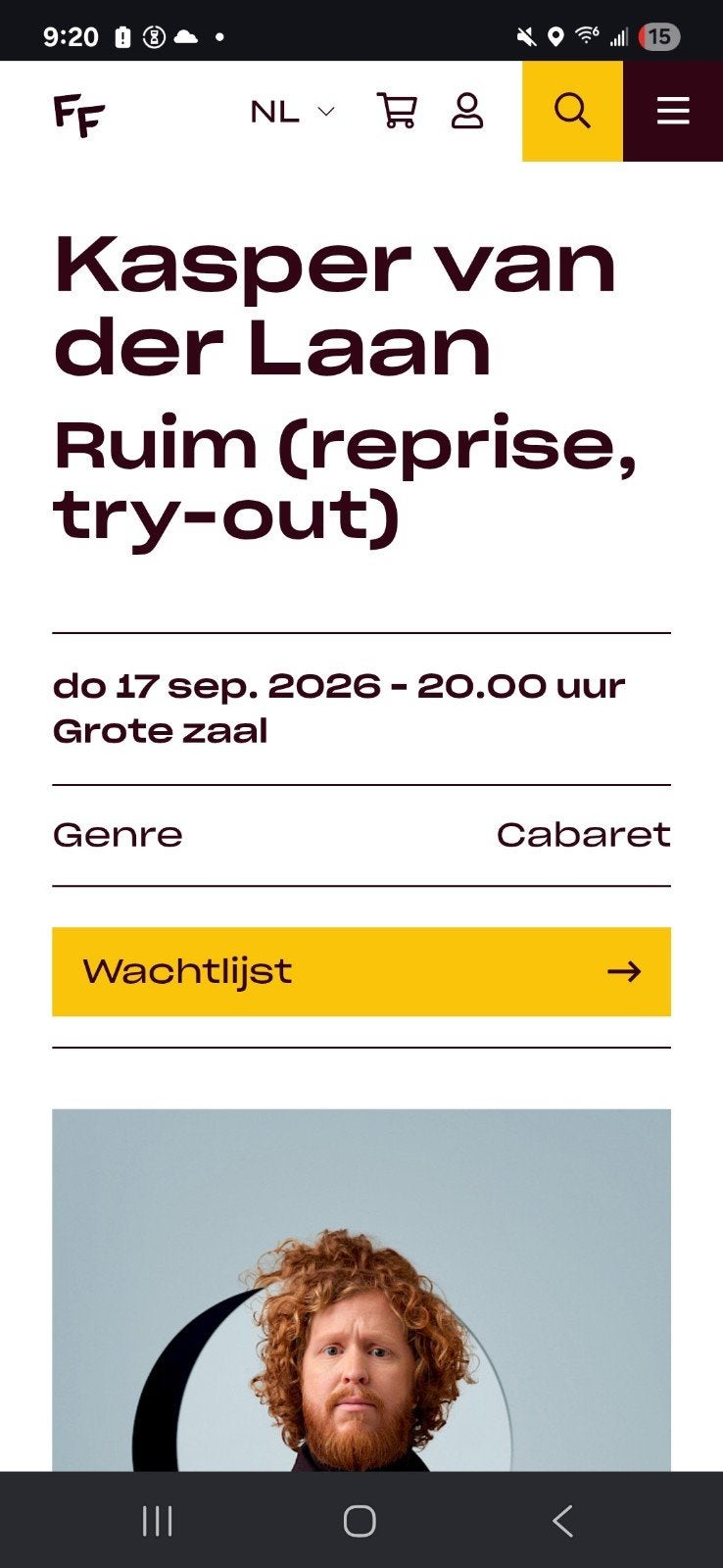 Kasper van der Laan Ruim show tickets try-out griffioen, Tickets en Kaartjes, Drie personen of meer, September