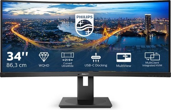 Philips 346B1C Ultrawide USB-C 90W KVM + RJ45 | Retourdeal, Curved, Ophalen of Verzenden, Zo goed als nieuw, USB-C
