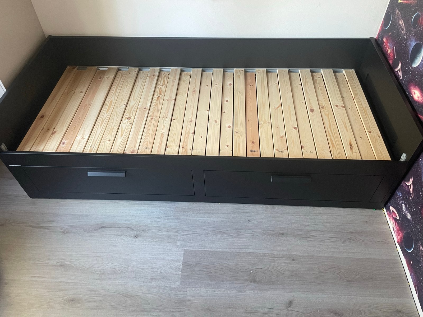 BRIMNES Bedbank met 2 lades, zwart, 80x200 cm, Ophalen, 90 cm, Eenpersoons, Zwart