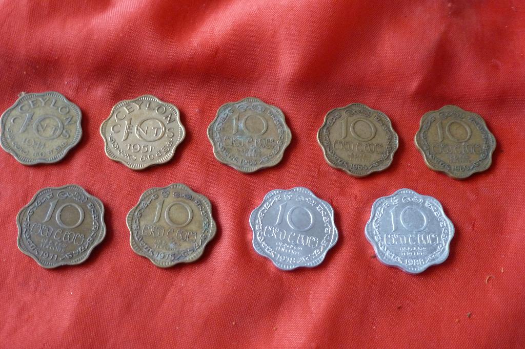 Sri Lanka - 9x 10 cent prachtig 1944-1978 (c 20, Ophalen of Verzenden, Zuid-Azië, Setje