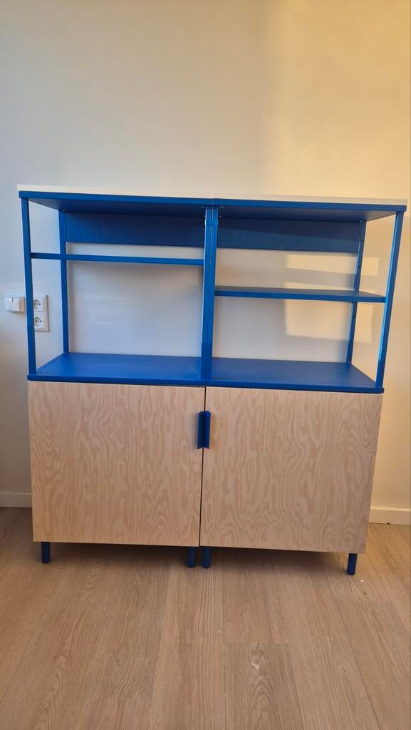Ikea Platza kast. Blauw/wit. 120 breed, 134 hoog, 42 diep, Huis en Inrichting, Ophalen, 100 tot 150 cm, Zo goed als nieuw, Minder dan 150 cm