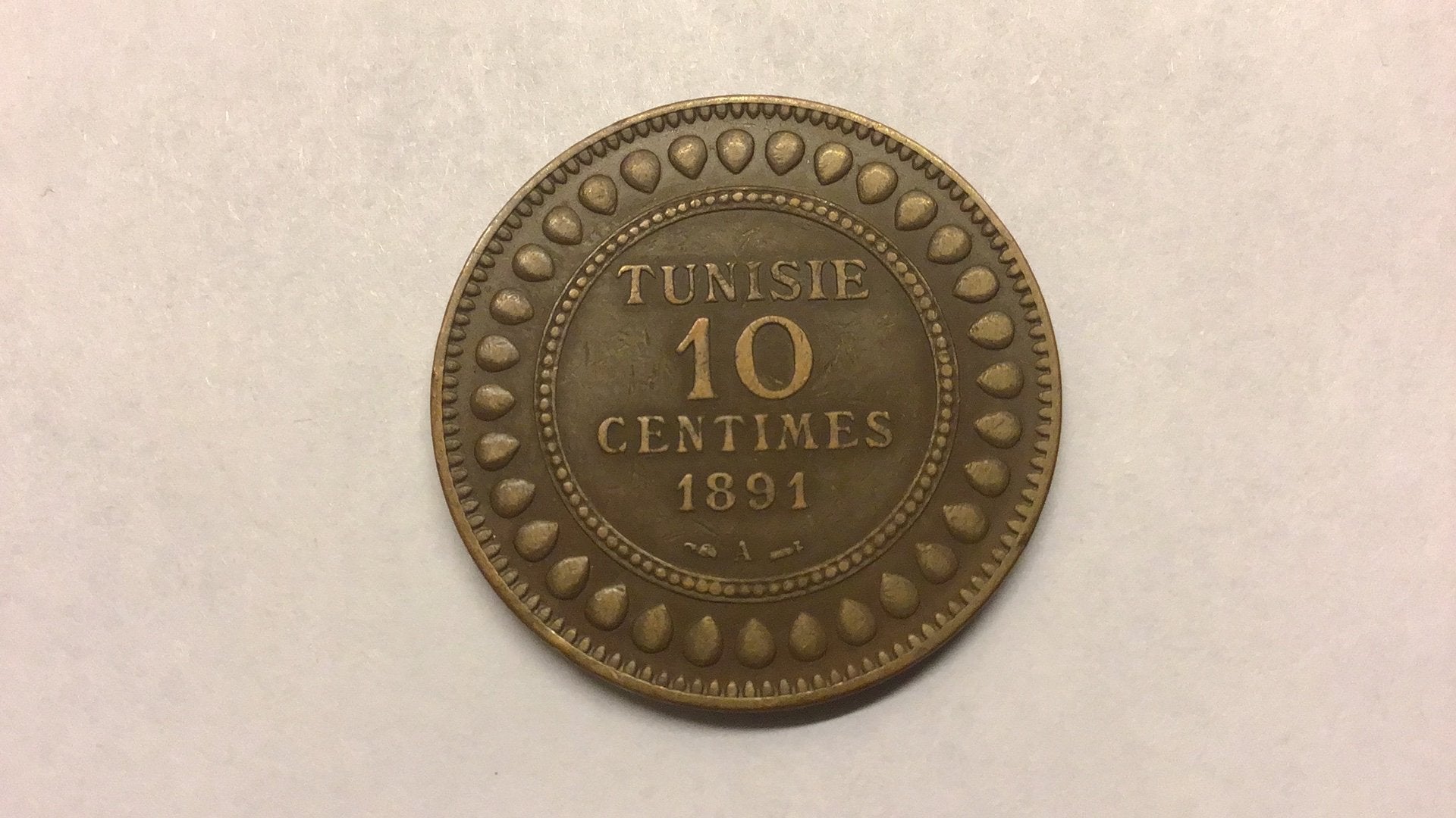 Tunesie 10 centimes 1891., Ophalen of Verzenden, Overige landen