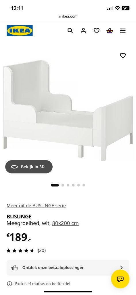 Kinderbed meegroei IKEA Busunge, Ophalen, 70 tot 85 cm, Zo goed als nieuw, Lattenbodem