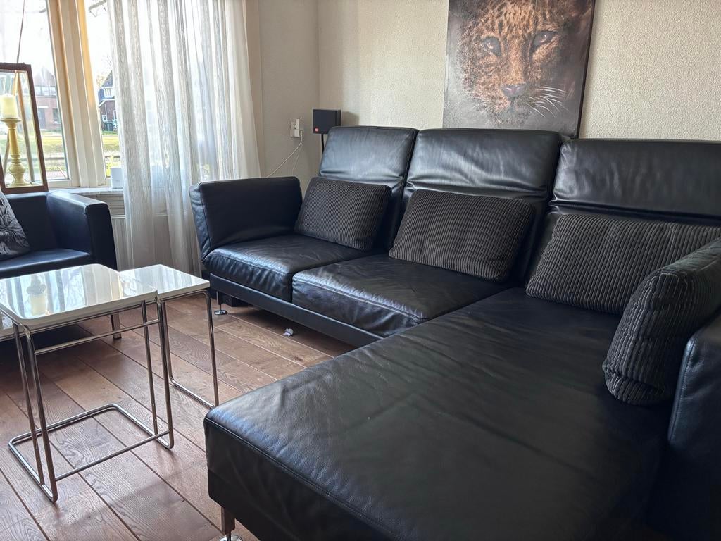 Brühl Moule Hoekbank Zwart Leder met Slaapfunctie, Huis en Inrichting, 250 tot 300 cm, Gebruikt, Hoekbank, Leer