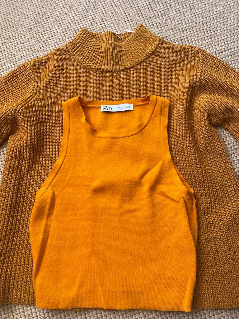 Oranje top Zara &  trui  Pieces - maat S (als nieuw)!, Ophalen of Verzenden, Zo goed als nieuw, Maat 36 (S), Oranje