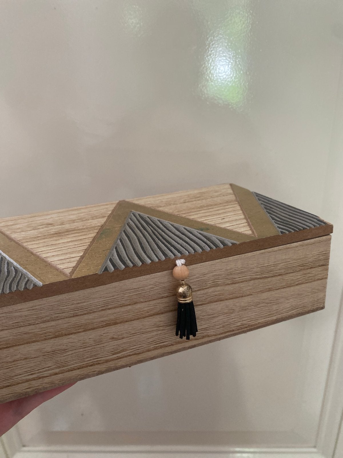 Houten theedoos/opbergdoos met vakjes en kwastje, Ophalen, Minder dan 50 cm, Gebruikt, 5 – 50
