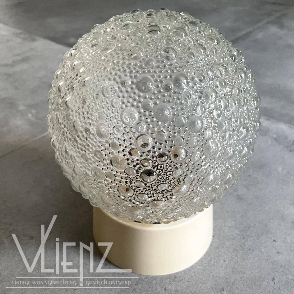 Vintage, glazen plafondlampje, bollamp lamp bubble glass, Huis en Inrichting, Lampen | Plafondlampen, Gebruikt, Glas, Kunststof