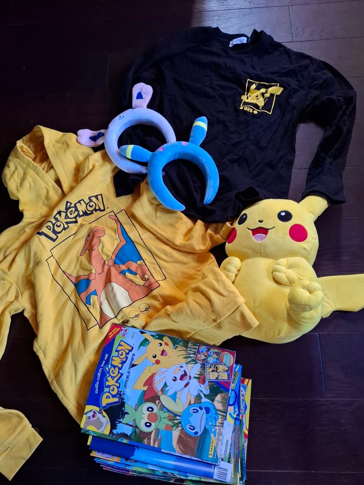 Grote Pokémon bundel: knuffel, kleding en magazines, Gebruikt, Overige typen, Ophalen of Verzenden, Middelgroot (20 tot 80 cm)