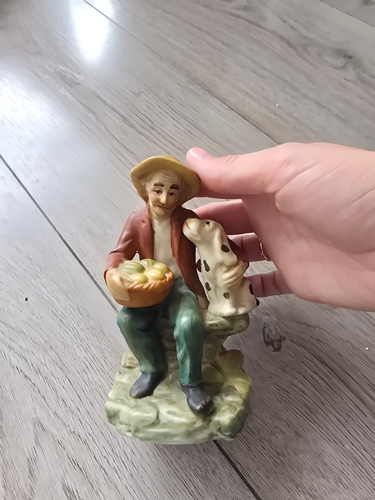 Vintage beeldje boer met hond – keramiek/porselein, Verzamelen, Ophalen of Verzenden, Gebruikt