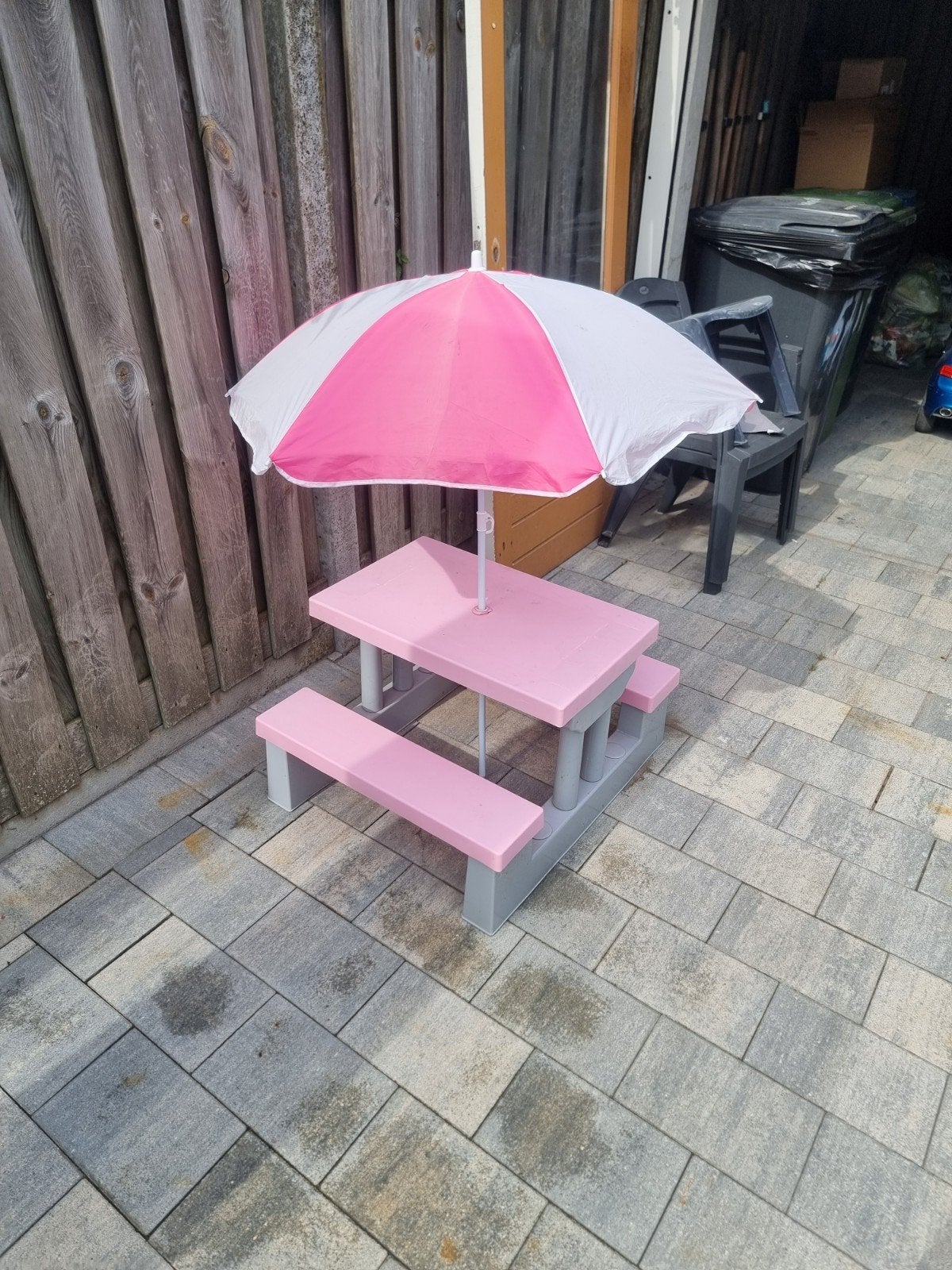 Leuk roze kinderpicknicksetje met parasol, Overige materialen, Gebruikt, Rechthoekig, Ophalen