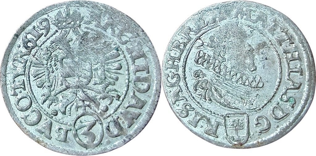 3 Kreuzer 1619, Oostenrijk, keizer Matthias, Verzenden, Oostenrijk, Losse munt, Zilver