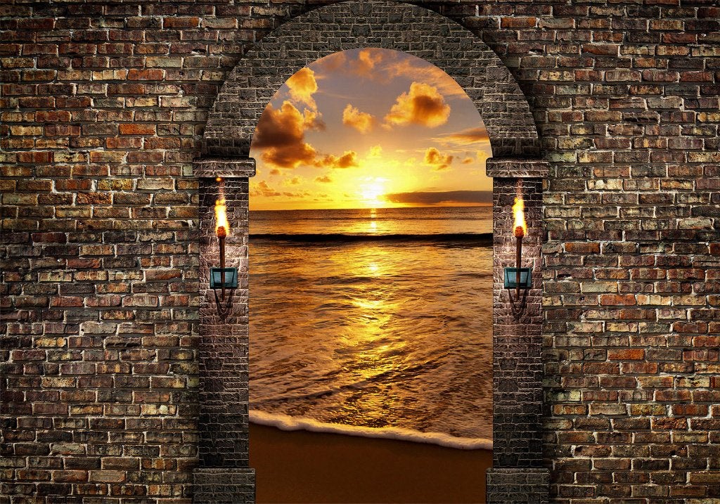 55 Poort Sunset Vlies Fotobehang 350x250cm in 3 maten Nieuw, Ophalen of Verzenden, Fotobehang, Meerkleurig