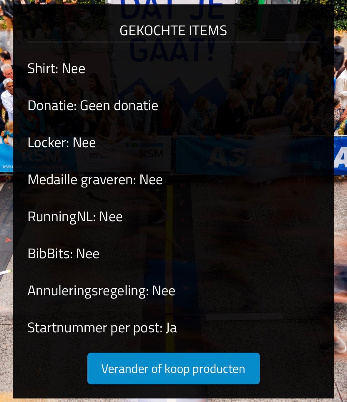 Startbewijs marathon Eindhoven, Eén persoon