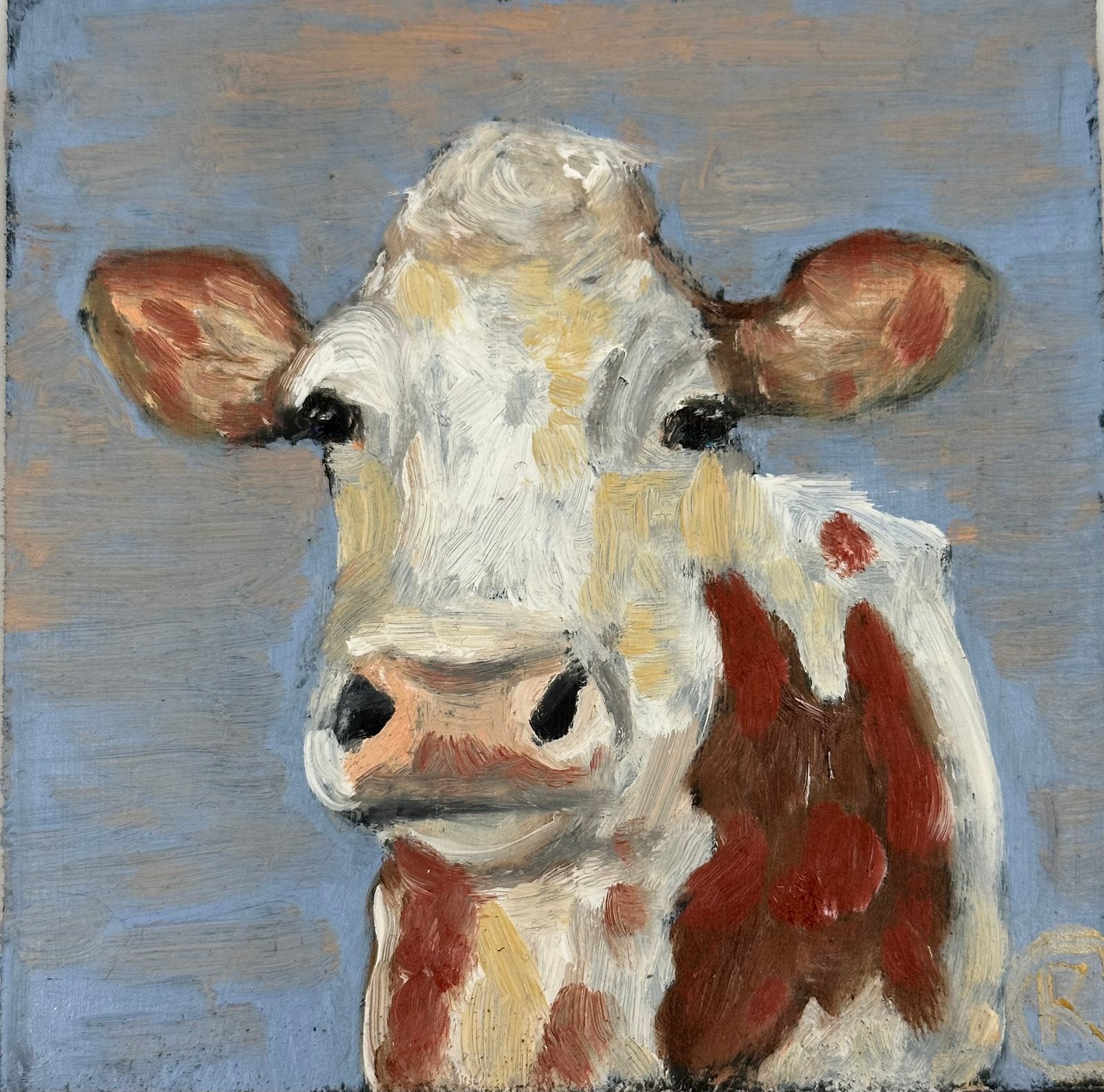 Koe olieverf op paneel, Antiek en Kunst, Ophalen of Verzenden, Dieren, Olieverf, Overige materialen