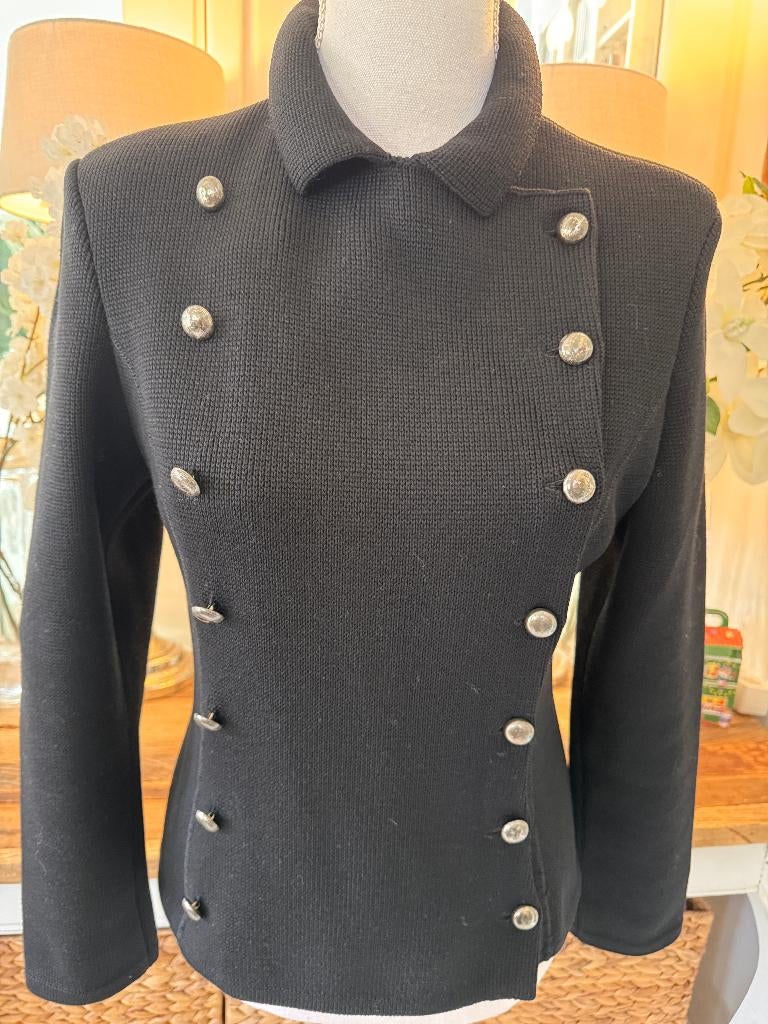 Chique, Zwarte, jas/jasje Marc Cain, 38/M/nr3, wol/acryl, Kleding | Dames, Ophalen of Verzenden, Nieuw, Maat 38/40 (M), Zwart