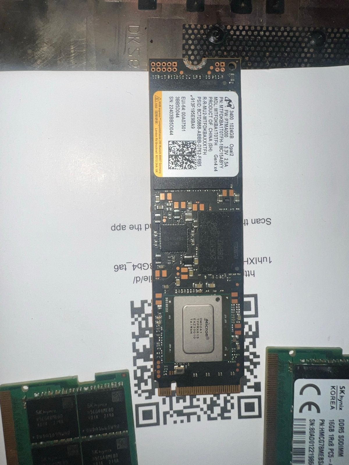 DDR5 2x 16GB RAM en NVMe 1TB SSD m.2, Computers en Software, RAM geheugen, Ophalen of Verzenden, Zo goed als nieuw, DDR5, Laptop