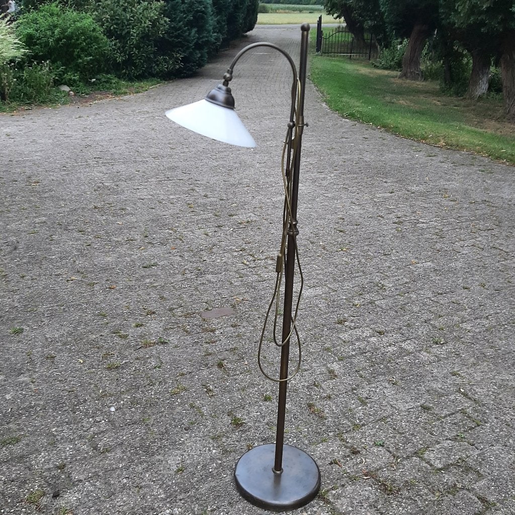 Klassieke boogvloerlamp metaal met glazen lampenkap, Ophalen, Gebruikt, Glas, Klassiek
