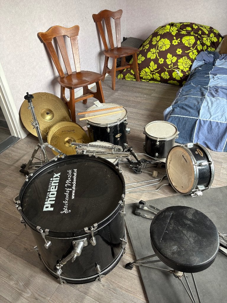 Phoenix Drumstel - Compleet met bekkens en kruk, Muziek en Instrumenten, Drumstellen en Slagwerk, Ophalen, Gebruikt, Overige merken