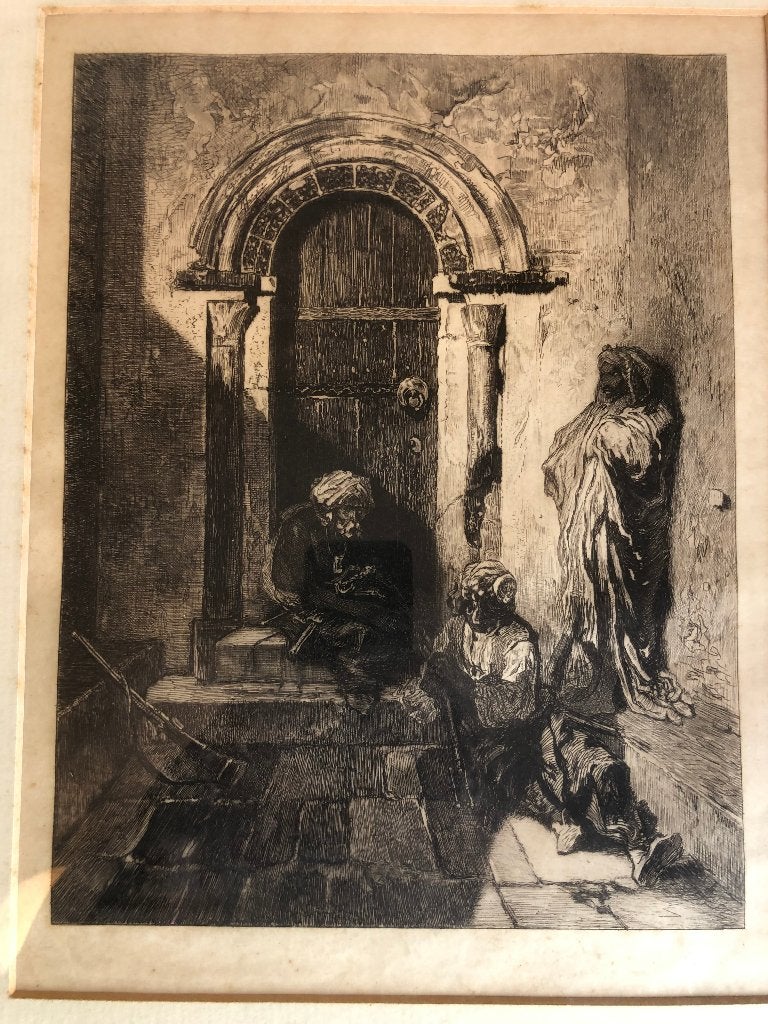 Oosterse voorstelling - Ets - C.L. Dake ( 1857-1918), Antiek en Kunst, 31 cm, Dagelijks leven, Ingelijst, Ophalen of Verzenden