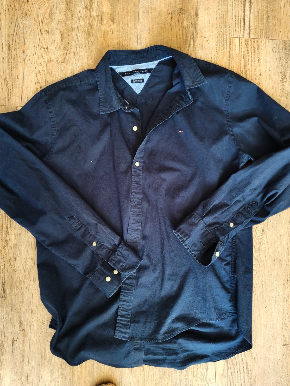 Tommy Hilfiger overhemd - Custom Fit - Donkerblauw, Kleding | Heren, Overhemden, Blauw, Tommy Hilfiger, Gedragen, Halswijdte 39/40 (M)