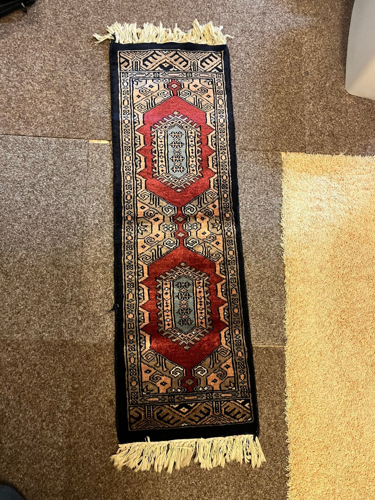 Antiek handgeknoopt perzisch kleed /tafel loper 31x100, Ophalen of Verzenden