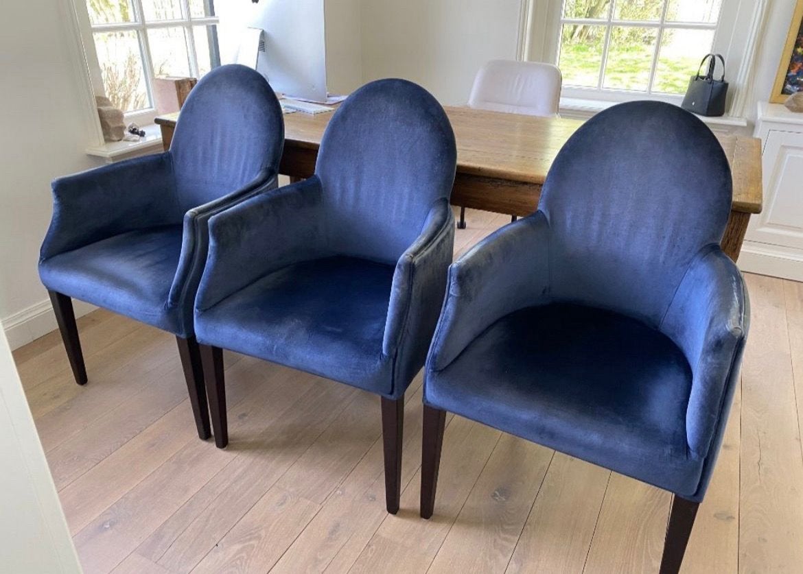 3 blauwe stoelen, Ophalen, Zo goed als nieuw, 75 tot 100 cm, 50 tot 75 cm
