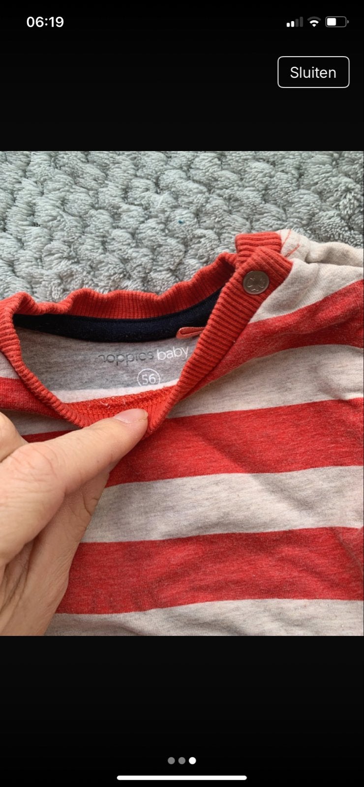 Noppies baby truitje maat 56 gestreept rood/wit, Ophalen of Verzenden, Gebruikt, Jongetje of Meisje, Truitje of Vestje