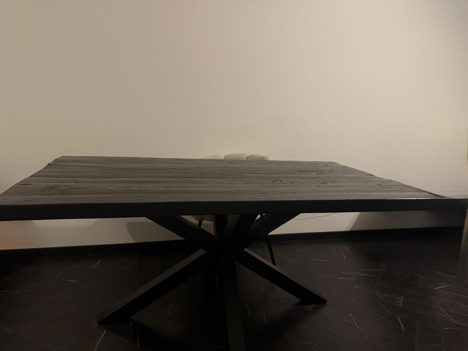Mango Houten Eettafel met Zwart Metalen Onderstel, 100 tot 150 cm, Vierkant, 200 cm of meer, Ophalen of Verzenden