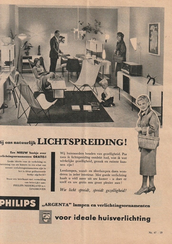 retro reclame 1958 Philips lichtspreiding gezellig gezin, Verzenden, Overige typen