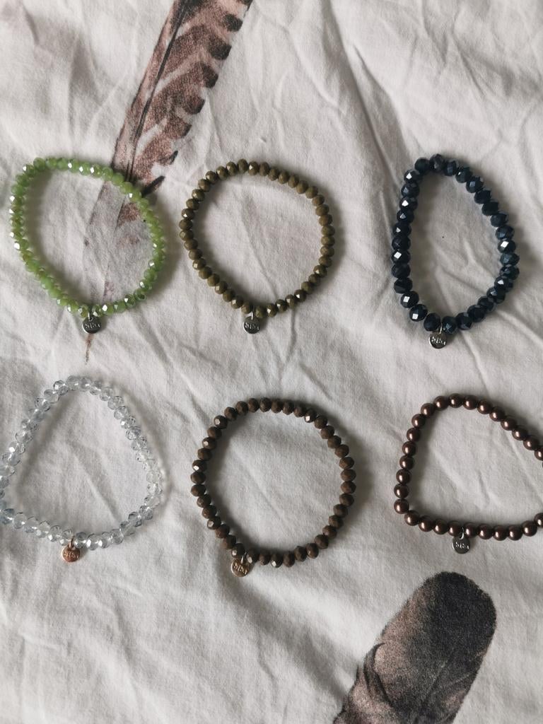 6 Delig biba kralen armbanden, Overige kleuren, Kunststof of Plastic, Ophalen of Verzenden, Zo goed als nieuw