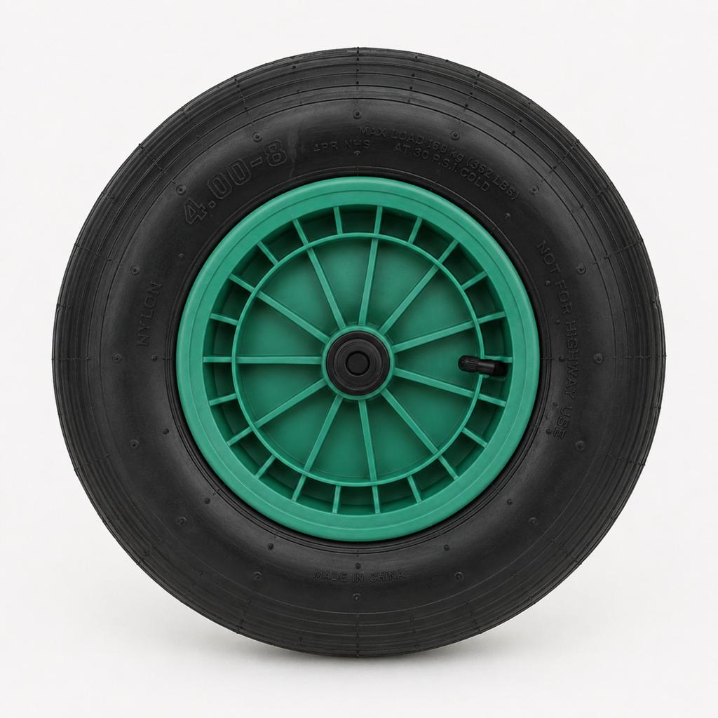 Kruiwagenwiel 400x8 luchtband met kunststof velg - Zwart/Gro, Ophalen, Nieuw