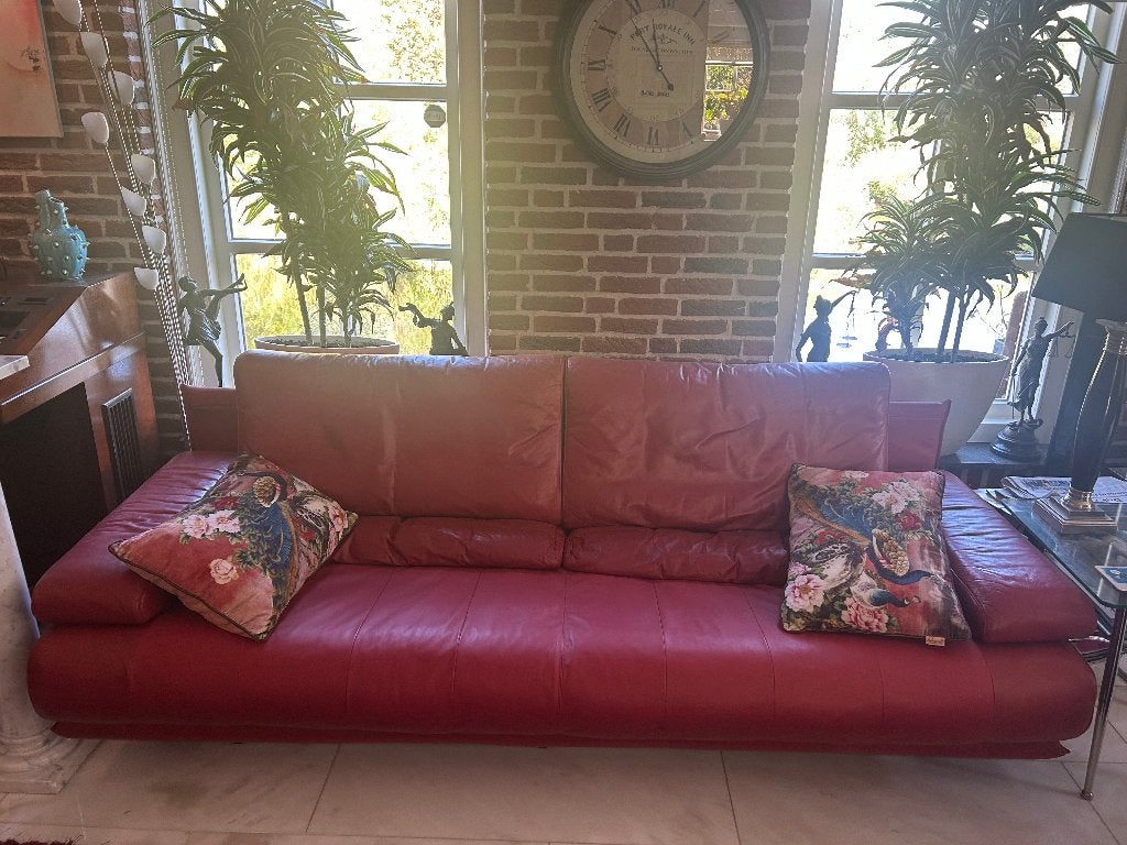 Rolf Benz 6500 DrieZitsBank Rood Leer, Ophalen, Gebruikt, Driepersoons, 75 tot 100 cm