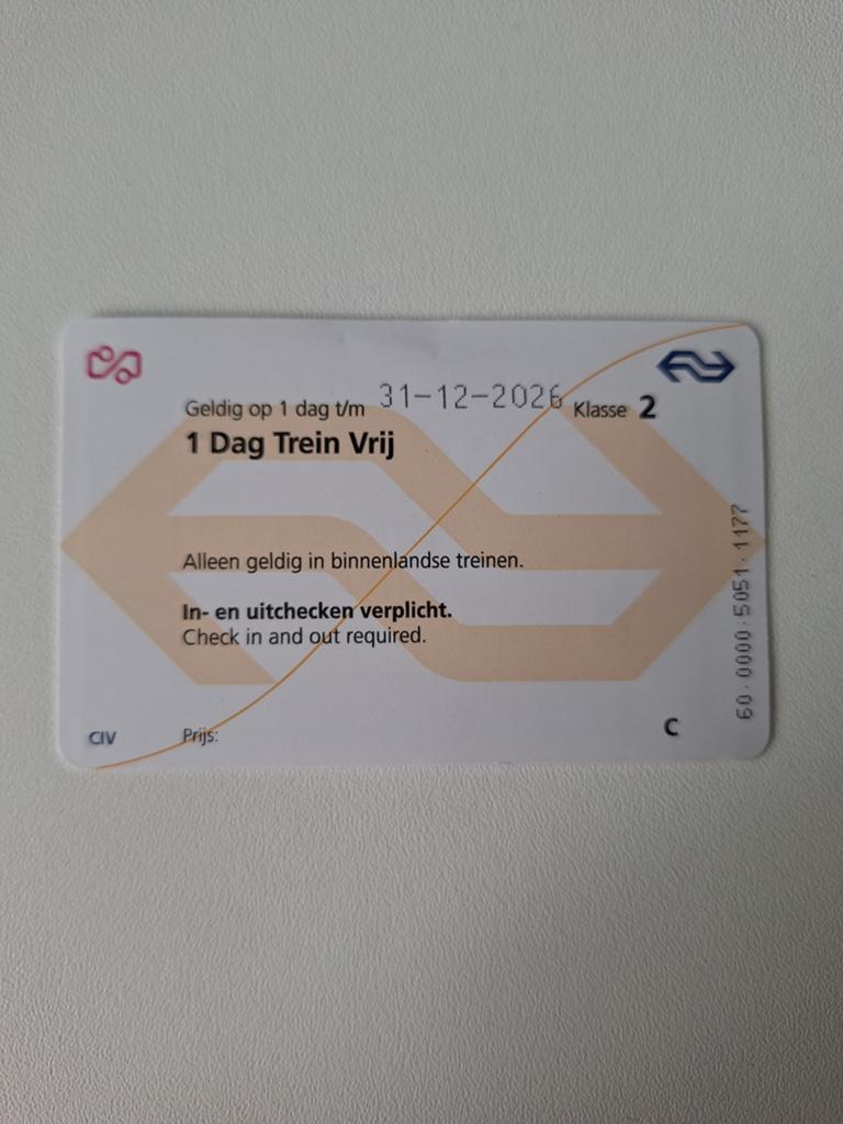1 Dag Trein Vrij - Treinticket, Eén persoon, Trein, Algemeen kaartje