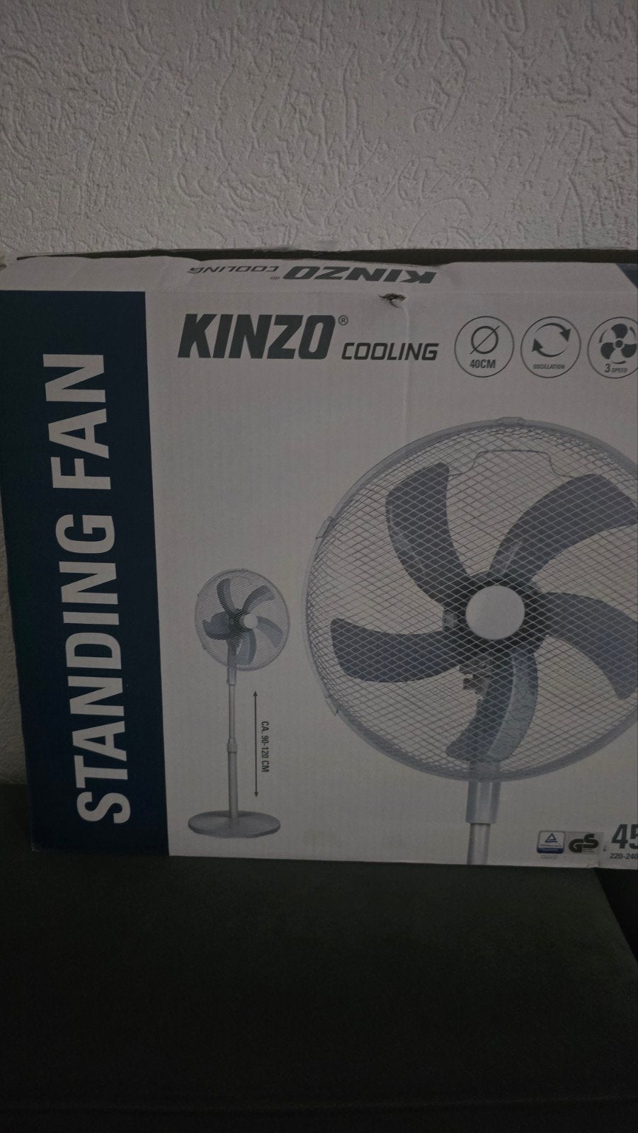 Kinzo Cooling Statiefventilator - 40cm, 3 snelheden, Witgoed en Apparatuur, Ventilatoren, Ophalen of Verzenden, Nieuw, Statiefventilator
