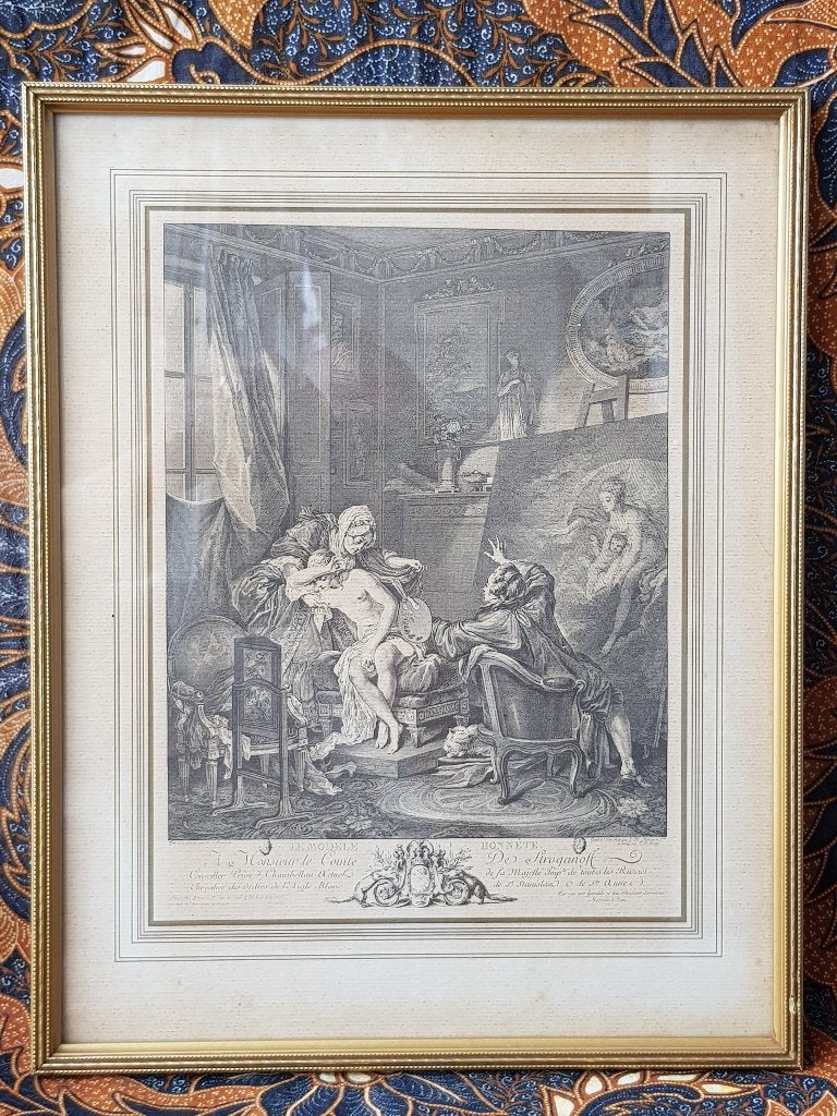 Mooie originele antieke ingelijste gravure uit Frankrijk.