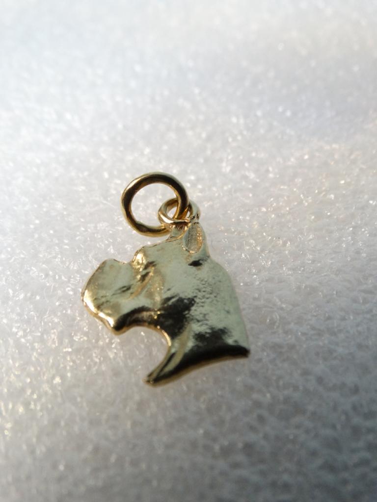 14 krt gouden hondenkop hanger, 17 mm, 1,3 gram, Ophalen of Verzenden, Gebruikt, Goud, Dier