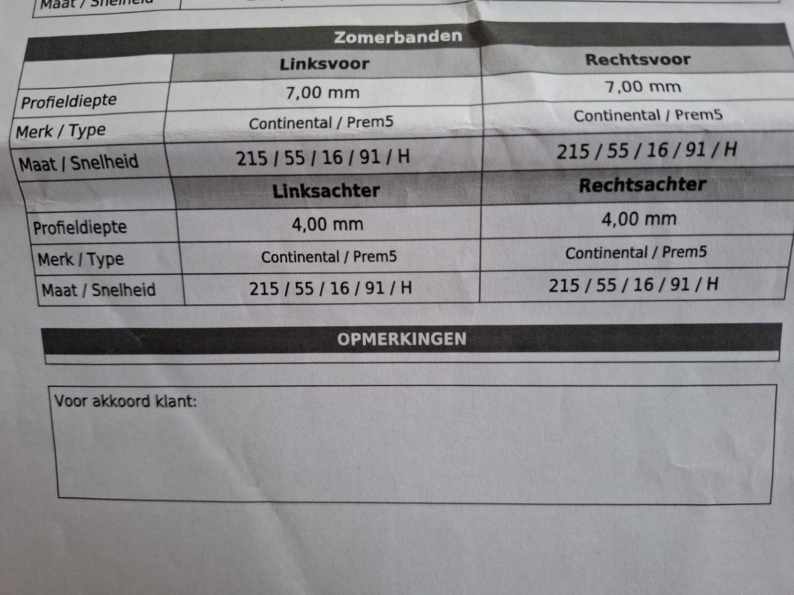 Continental Prem5 Zomerband en op Velgen 215/55/16, Ophalen of Verzenden, Gebruikt