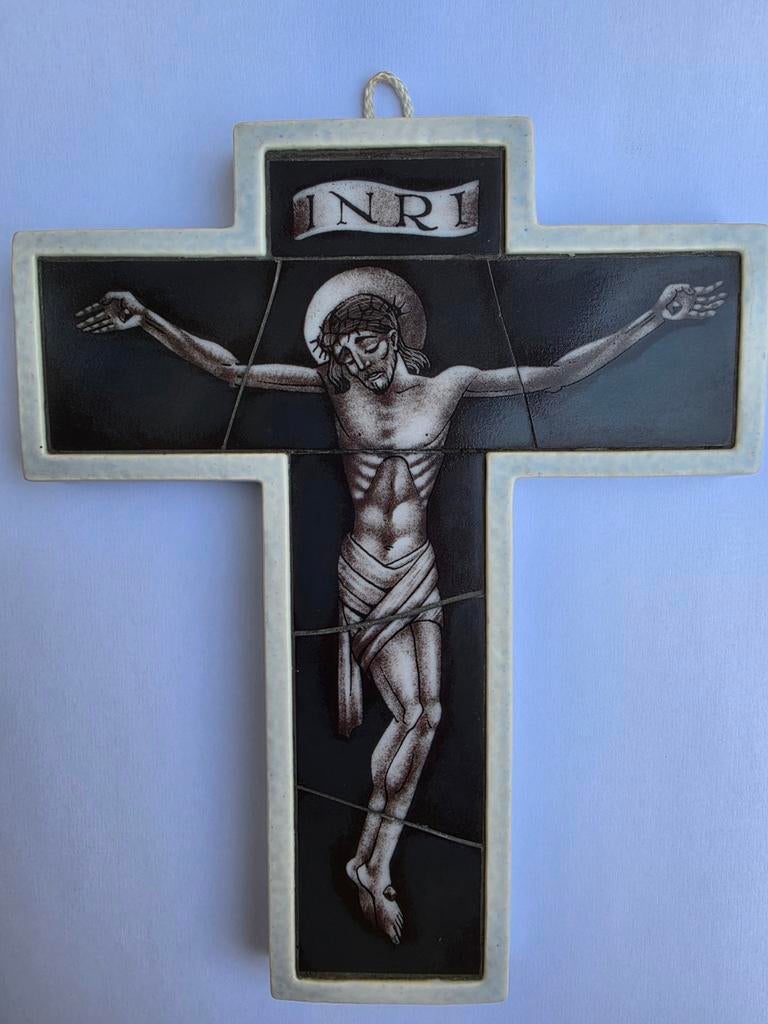 Vintage Nederlands Wandkruis - Christus opalineglas 1940, Antiek en Kunst, Antiek | Religie, Ophalen of Verzenden