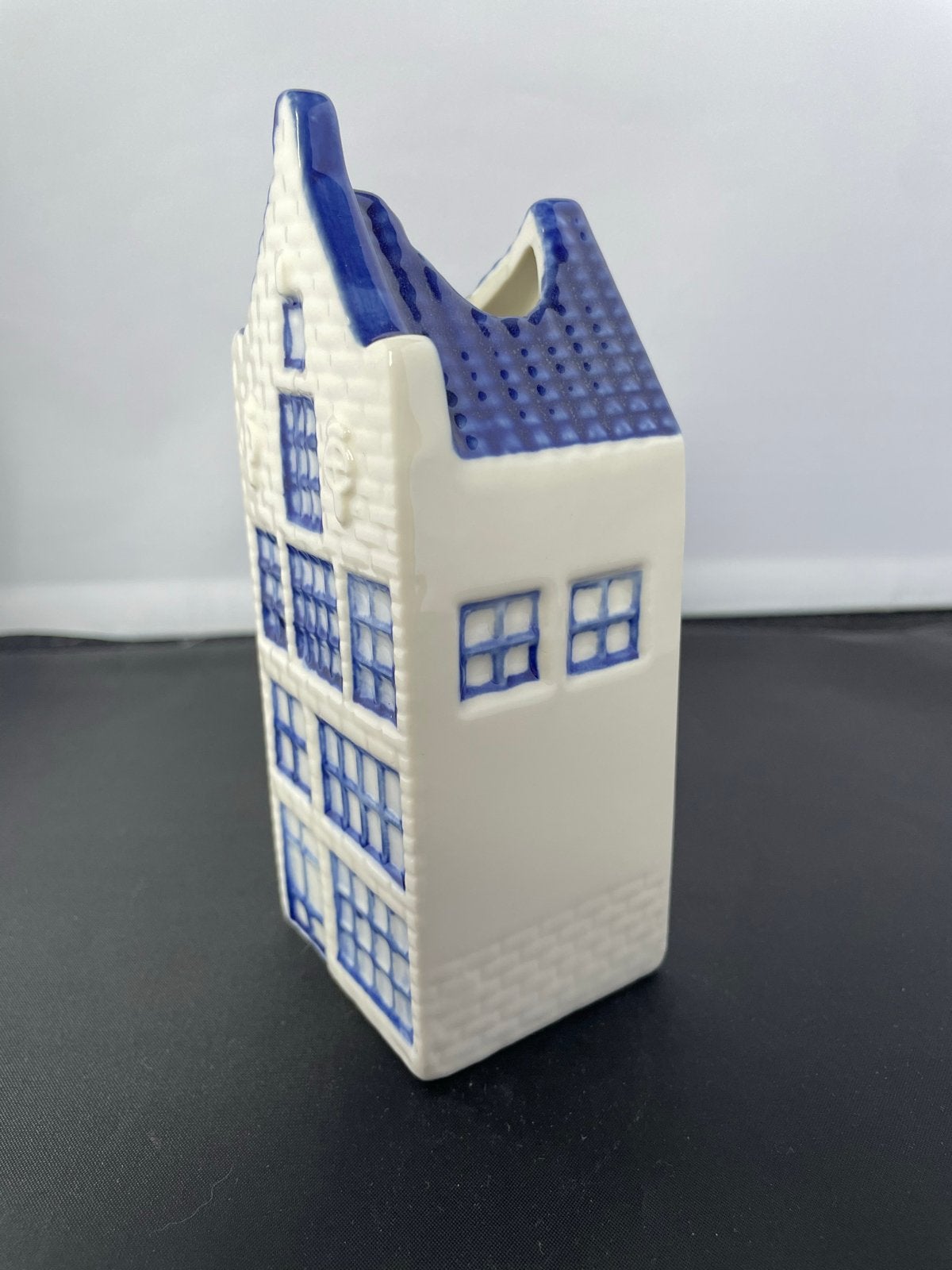 Heinen Delfts Blauw Grachtenpand Vaasje, Ophalen of Verzenden