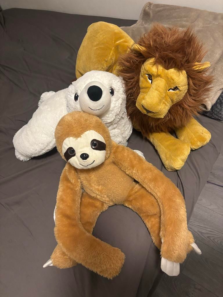 Knuffelcollectie: Luiaard, IJsbeer en Leeuw, Ophalen, Zo goed als nieuw, Overige typen
