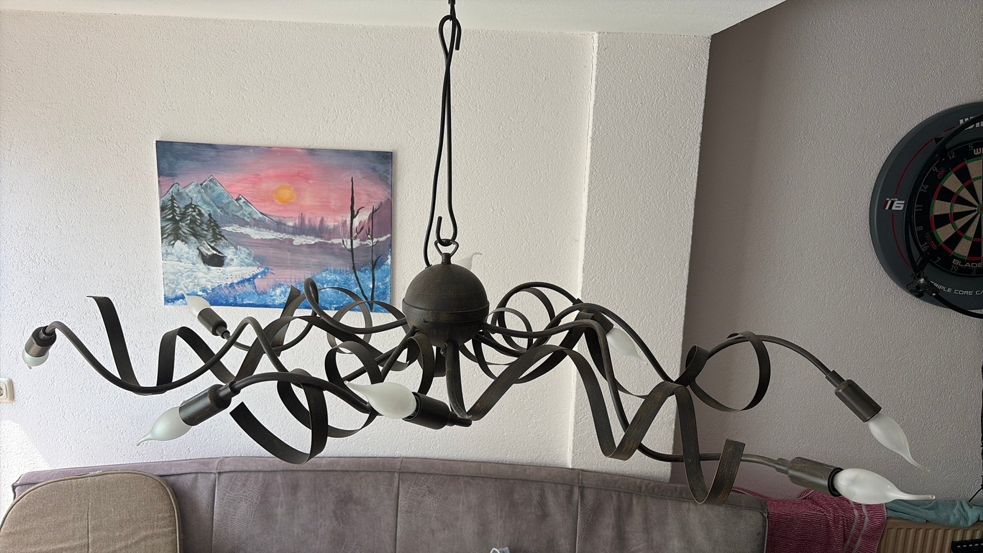 Brons kleurige hanglamp 8 lampjes, Ophalen, Gebruikt, Overige stijlen, Inclusief lichtbron
