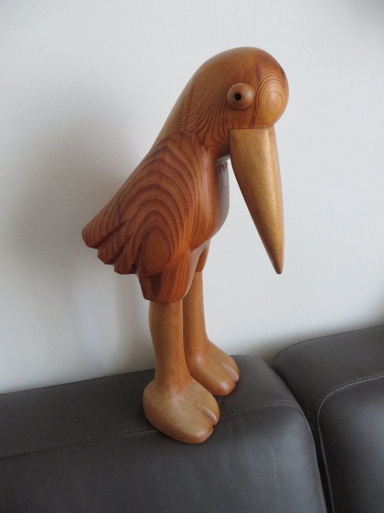 Scandinavisch design grenen beeld, maraboe, vogel, vintage, Houtsnijwerk, Ophalen of Verzenden, Handgemaakt, 20 - 50 cm