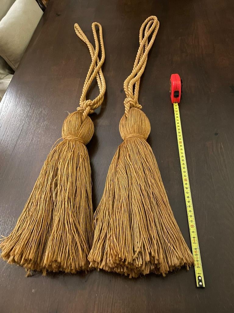 2 jute gordijnembrasses met grote kwast en haken, Minder dan 50 cm, Bruin, Ophalen of Verzenden, Zo goed als nieuw