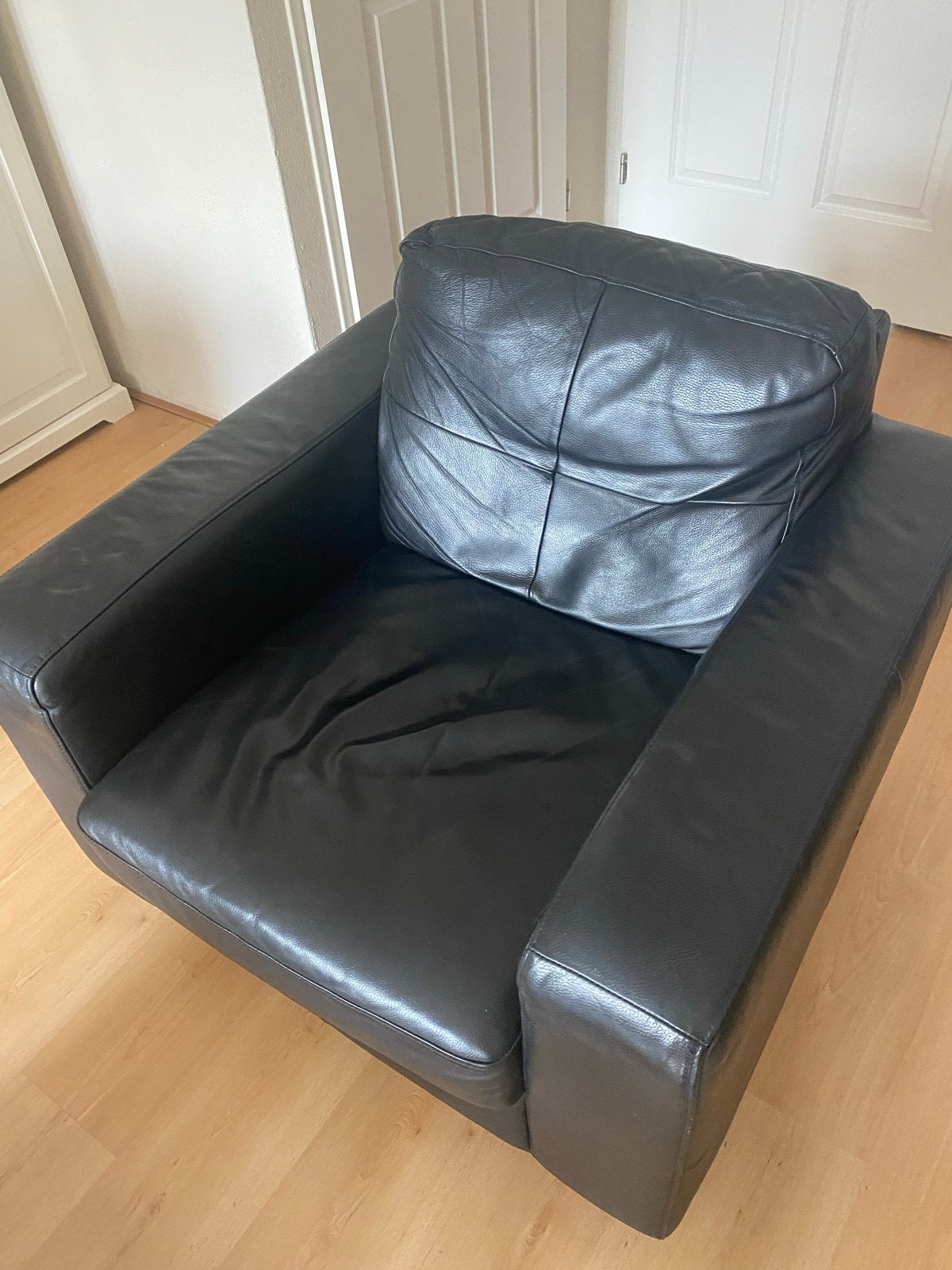 Zwarte leren fauteuil - 80x90x90cm - Goede staat, Huis en Inrichting, Ophalen, Gebruikt, 75 tot 100 cm, Leer